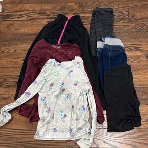 Floral Long Sleeve Top and Burgundy Lace Blouse